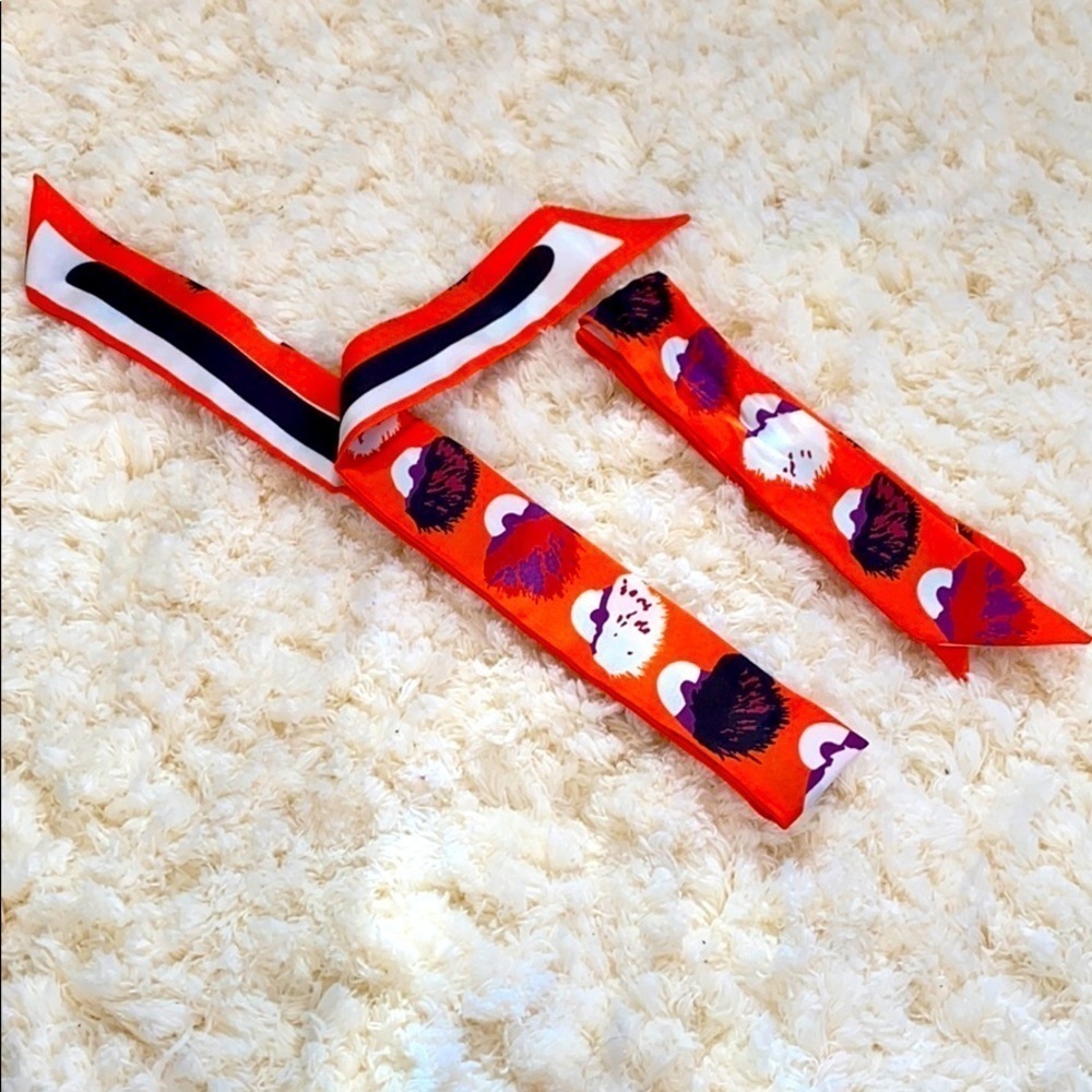 Set of Two Orange Monster Eyes Bag Twilly Scarves